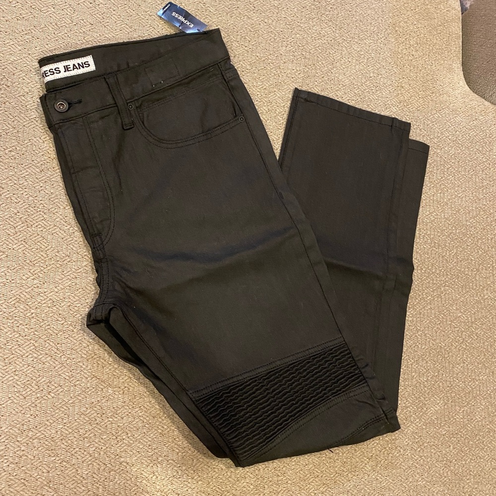 NWT Men’s Express Black Rocco Slim Fit Biker Jeans